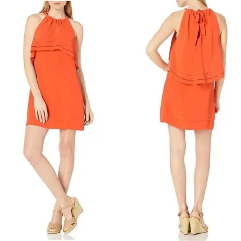 🍊 Trina Turk | Slim Solid Silk Tiered Dress in Caliente size 8